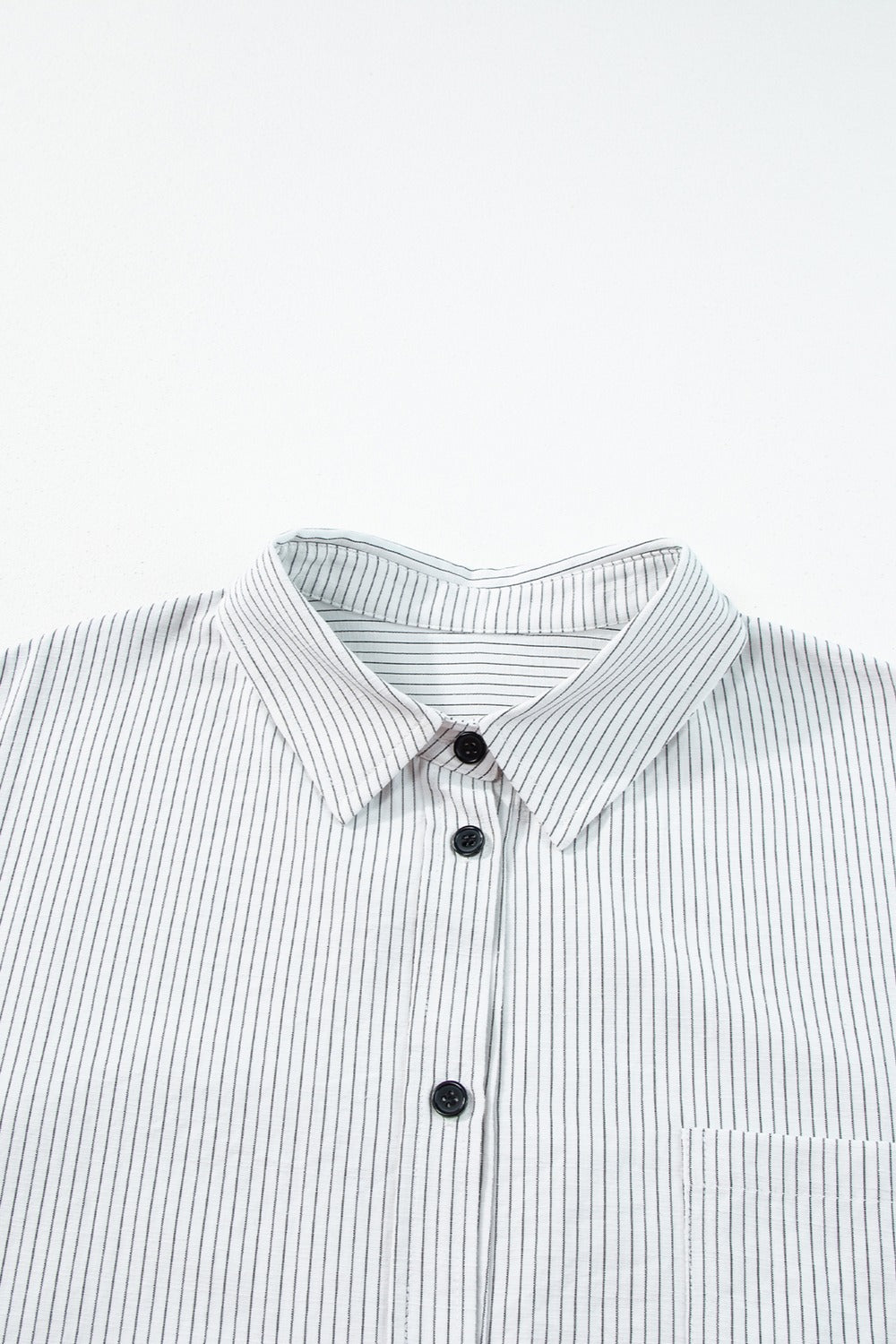 Pocketed Striped Collared Neck Long Sleeve Shirt