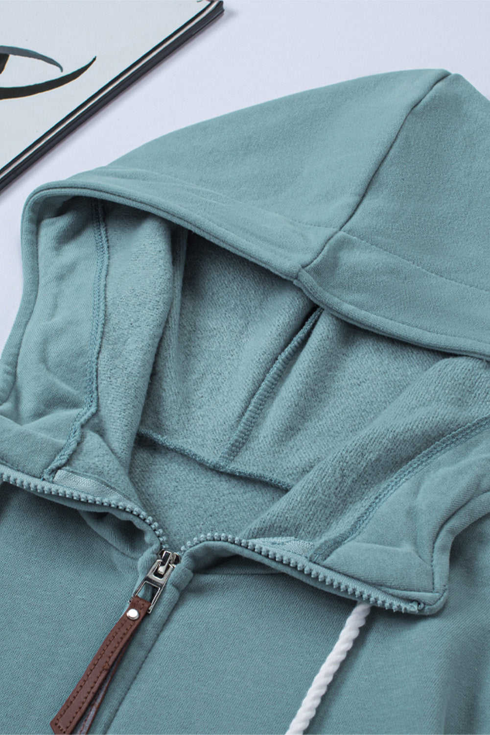 Half Zip Patch Pocket Drawstring Hoodie